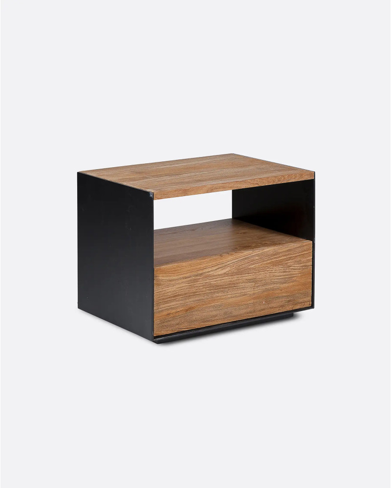 GEOX bedside table in recycled teak wood and iron 50 x 37 x 40 cm