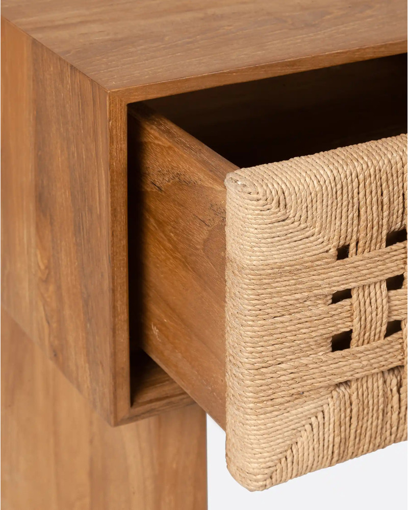 CORA bedside table in recycled teak wood and paper cord 50 x 40 x 48 cm