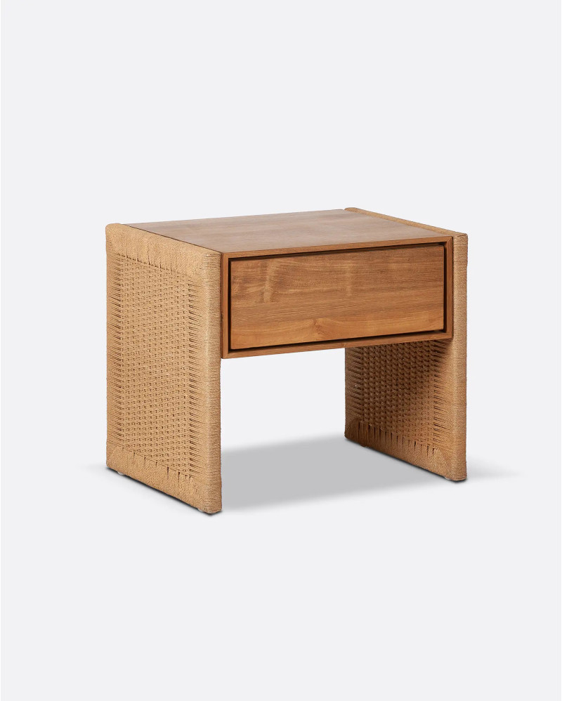 TAROK bedside table in recycled teak and paper cord 55 x 40 x 50 cm