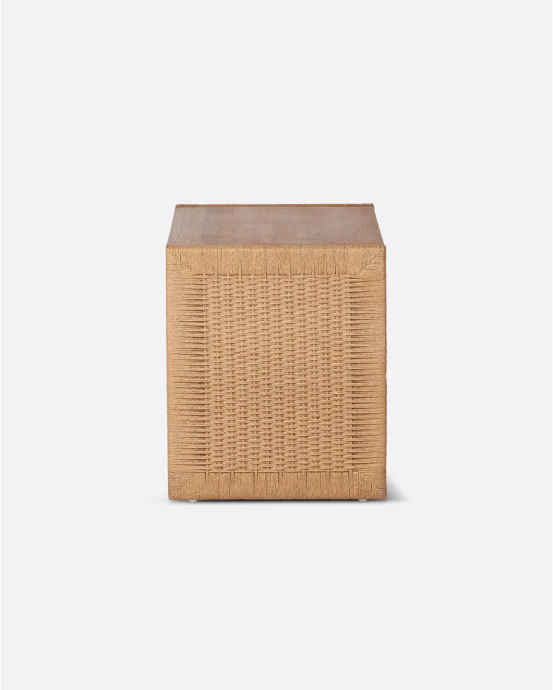 TAROK bedside table in recycled teak and paper cord 55 x 40 x 50 cm