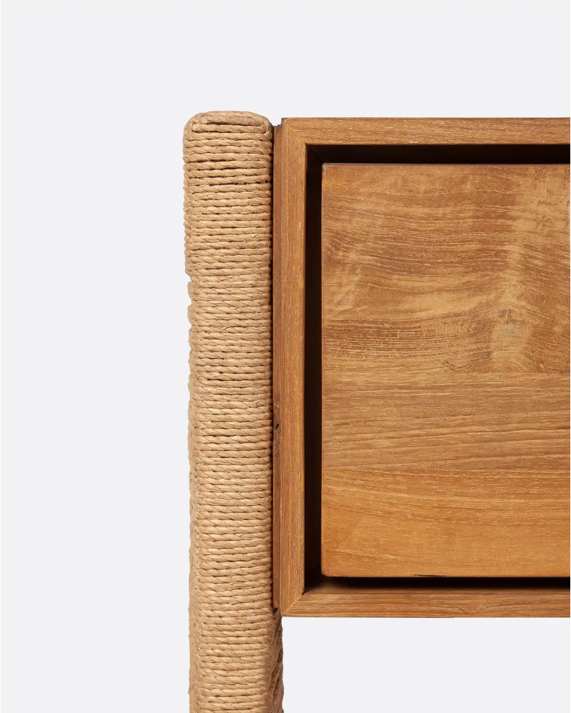 TAROK bedside table in recycled teak and paper cord 55 x 40 x 50 cm