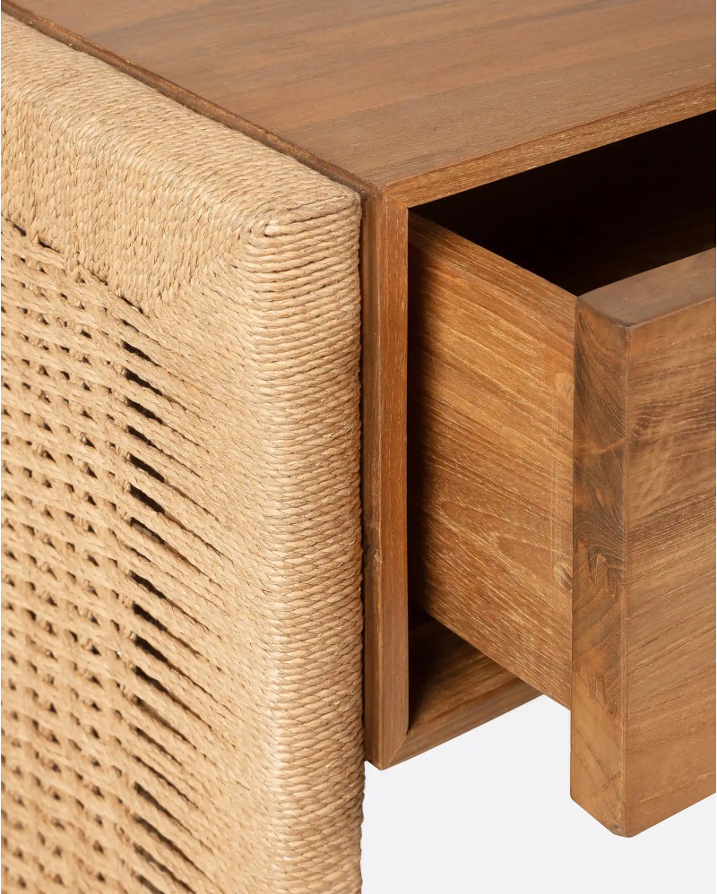 TAROK bedside table in recycled teak and paper cord 55 x 40 x 50 cm