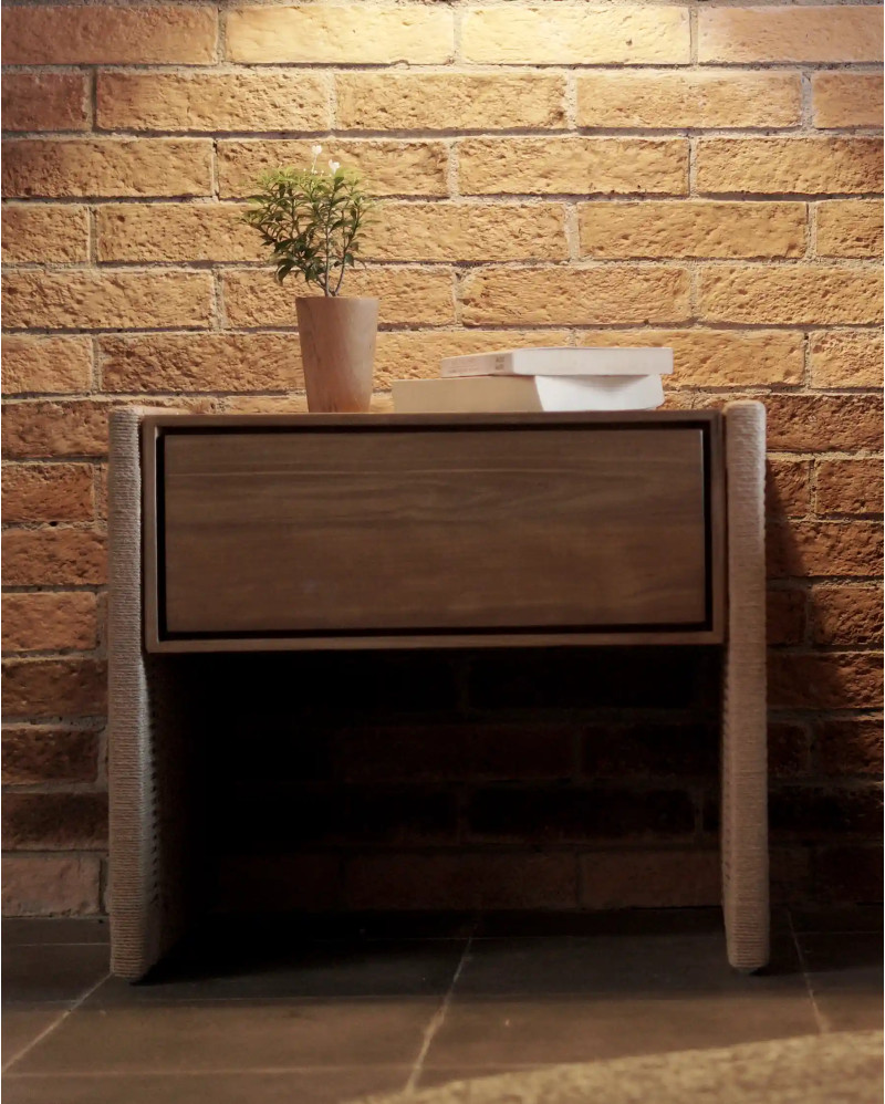 TAROK bedside table in recycled teak and paper cord 55 x 40 x 50 cm