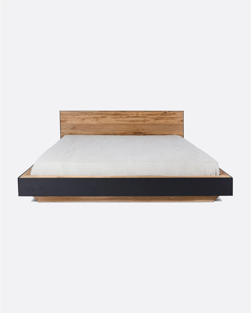 Cadre de lit GEOX en bois de teck recyclé et fer 180 x 223 x 80 cm pour matelas 160 x 200 cm