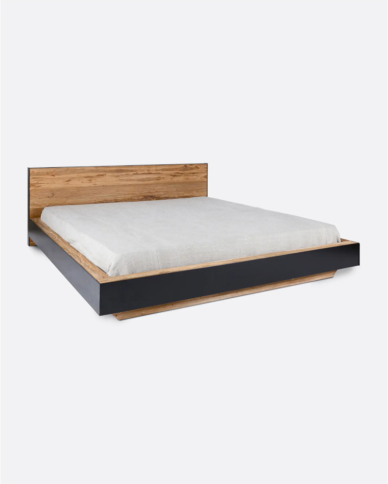 Cadre de lit GEOX en bois de teck recyclé et fer 180 x 223 x 80 cm pour matelas 160 x 200 cm