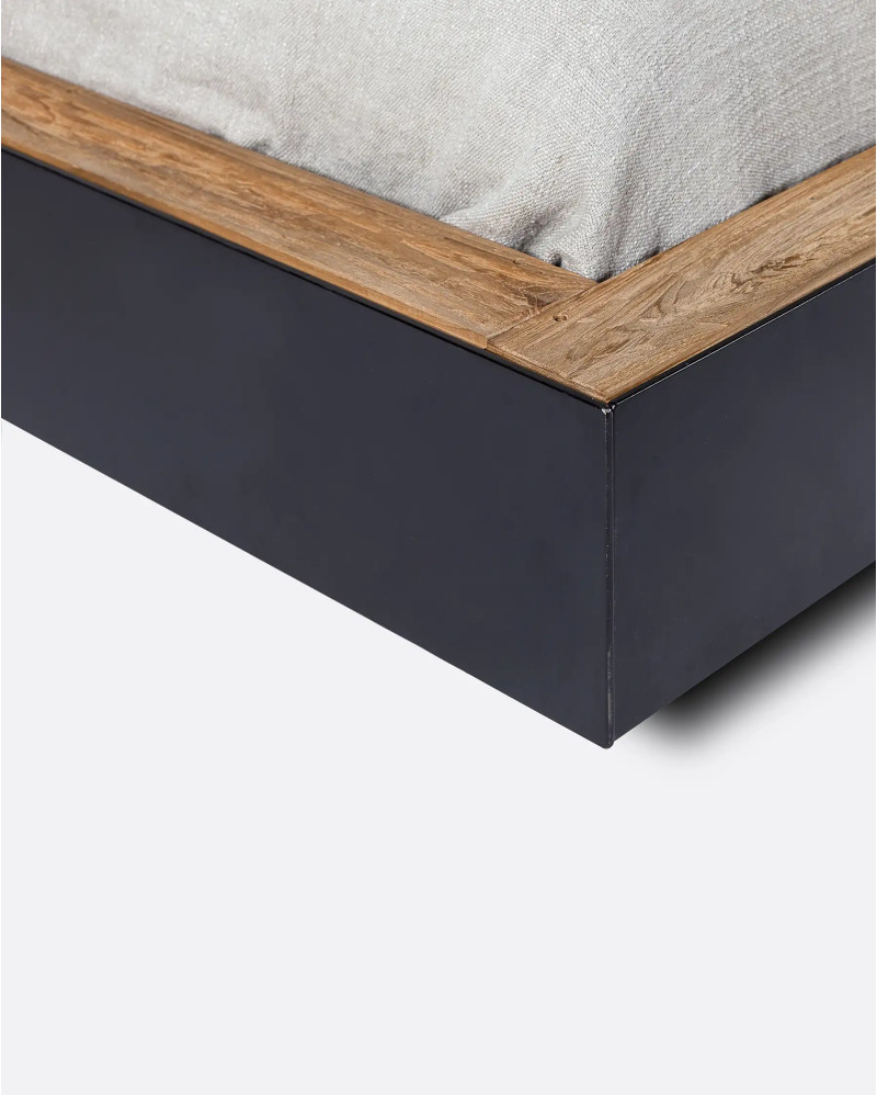 Cadre de lit GEOX en bois de teck recyclé et fer 180 x 223 x 80 cm pour matelas 160 x 200 cm