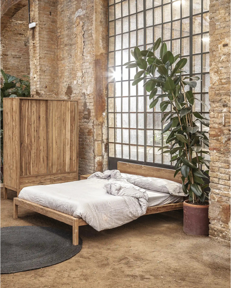 Cadre de lit EROSI en bois de teck recyclé 170 x 210 x 79 cm pour matelas 160 x 200 cm