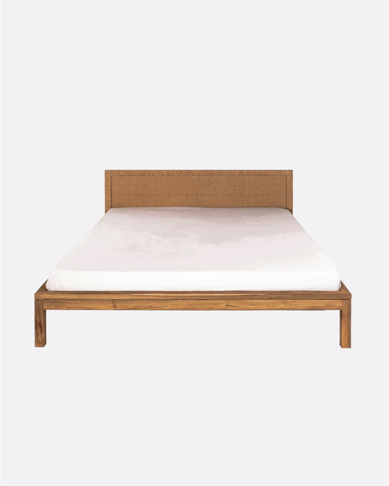 Estructura de cama TAROK de madera de teca reciclada y cuerda de papel 170 x 210 x 79 cm para colchón de 160 x 200 cm