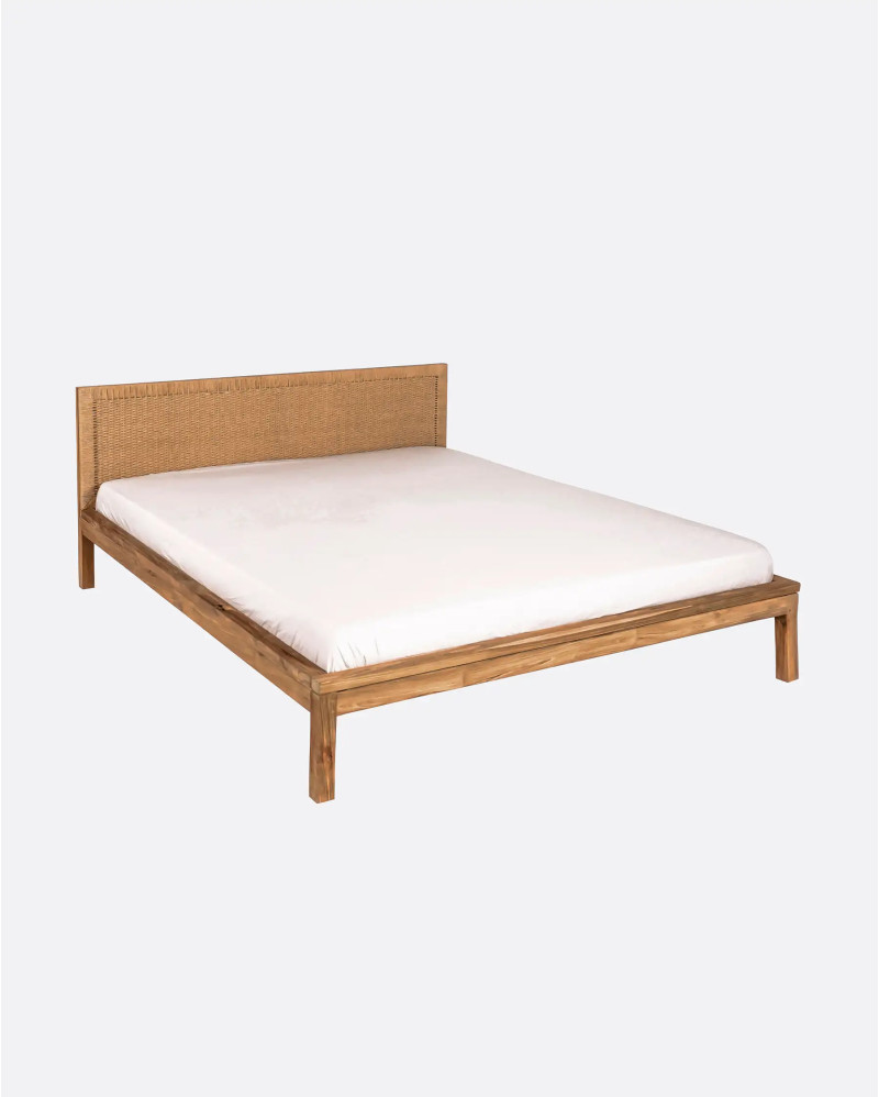 Estructura de cama TAROK de madera de teca reciclada y cuerda de papel 170 x 210 x 79 cm para colchón de 160 x 200 cm