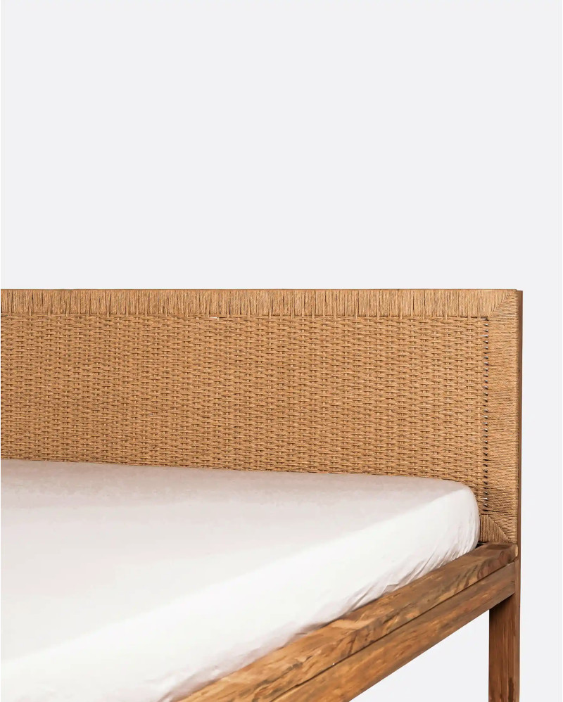 TAROK bed frame in recycled teak wood and paper cord 170 x 210 x 79 cm for mattress 160 x 200 cm