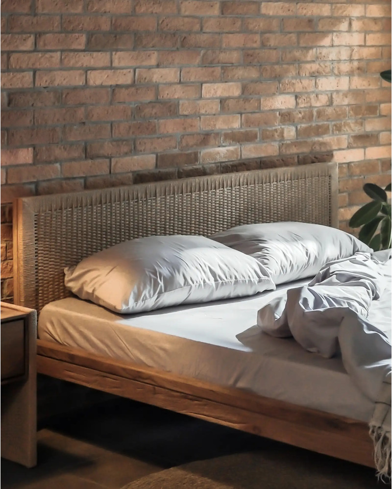 TAROK bed frame in recycled teak wood and paper cord 170 x 210 x 79 cm for mattress 160 x 200 cm