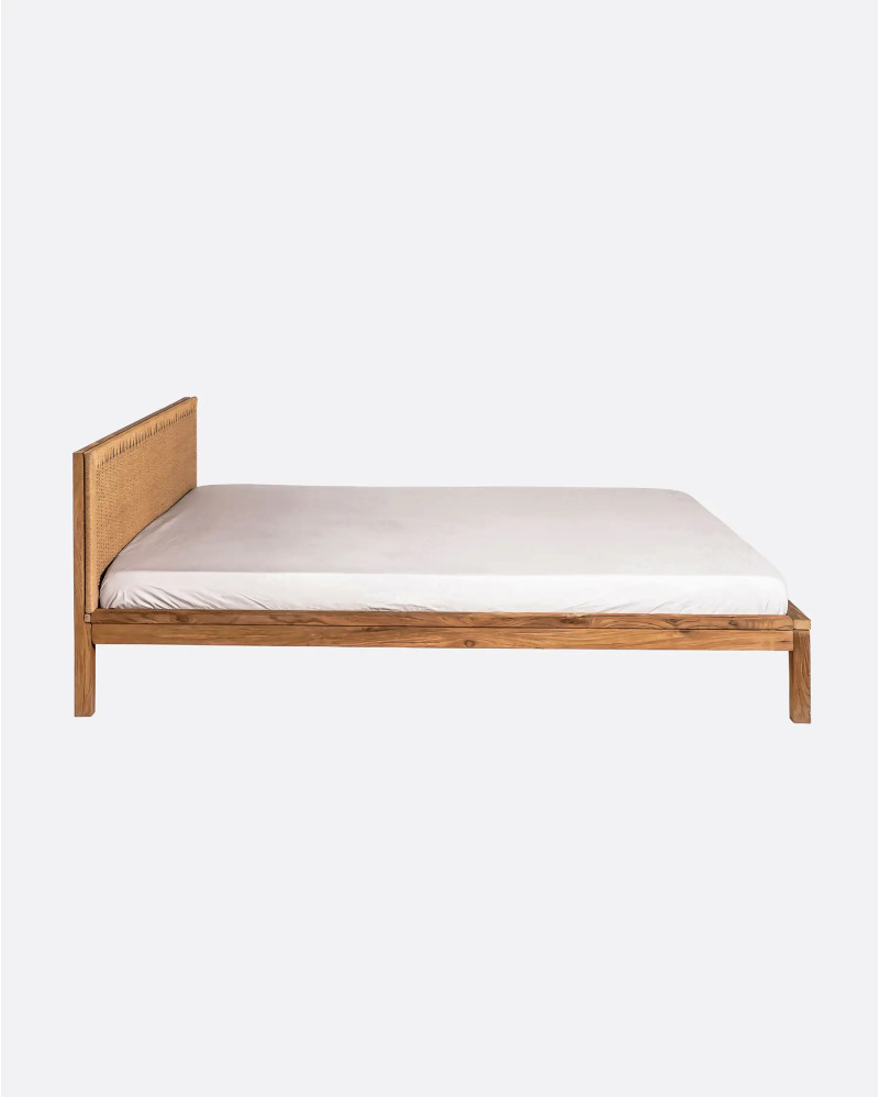 Estructura de cama TAROK de madera de teca reciclada y cuerda de papel 190 x 210 x 79 cm para colchón de 180 x 200 cm