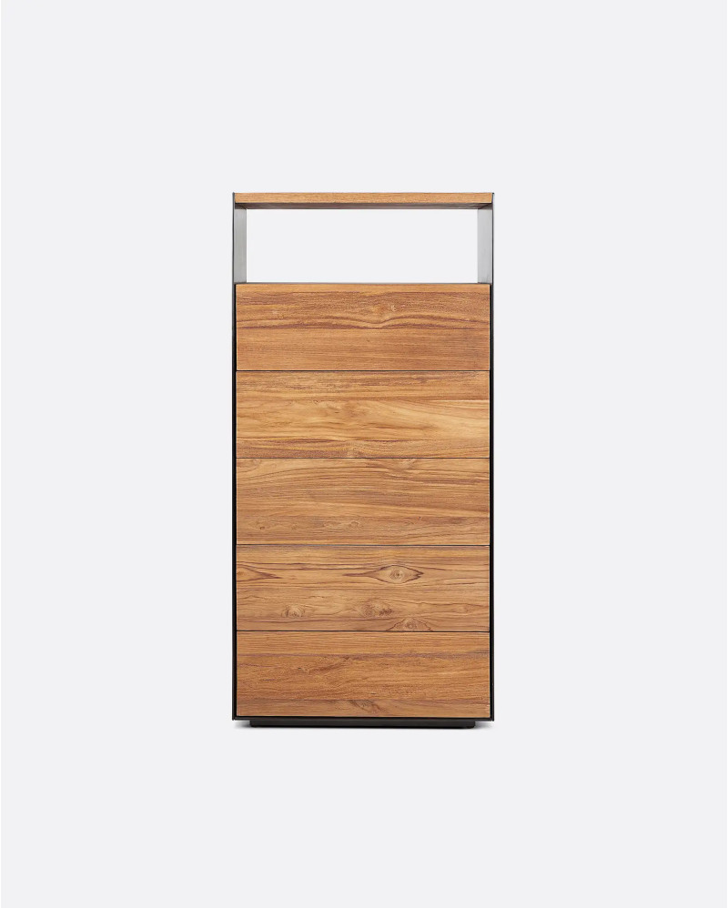 Cómoda GEOX de madera de teca reciclada y hierro 60 x 45 x 125 cm