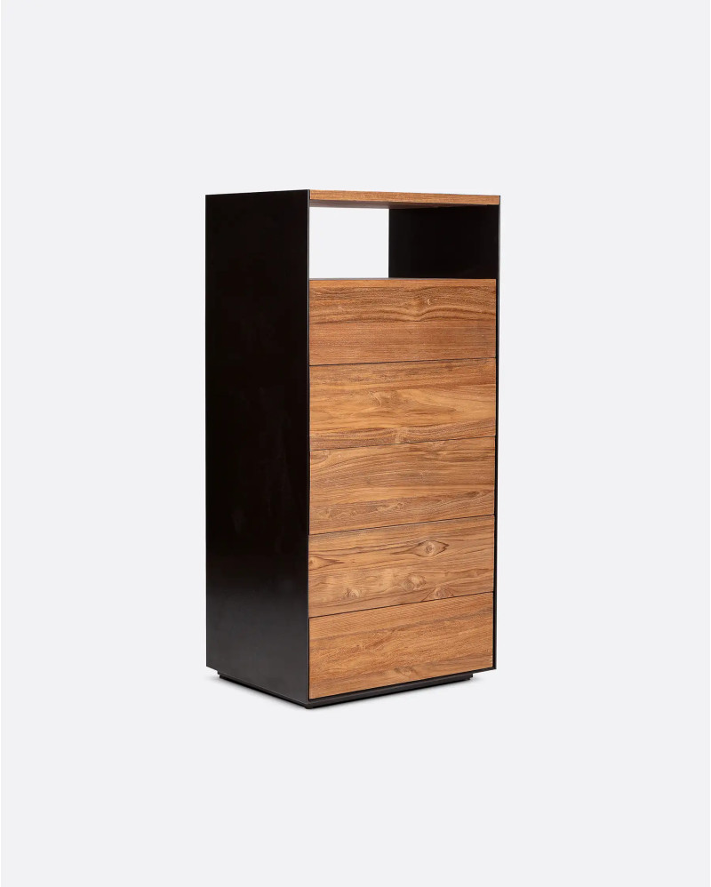 Cómoda GEOX de madera de teca reciclada y hierro 60 x 45 x 125 cm