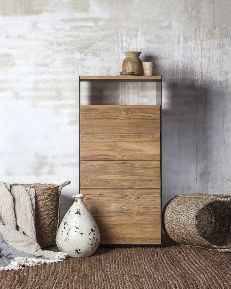 GEOX chest of drawers in recycled teak wood and iron 60 x 45 x 125 cm