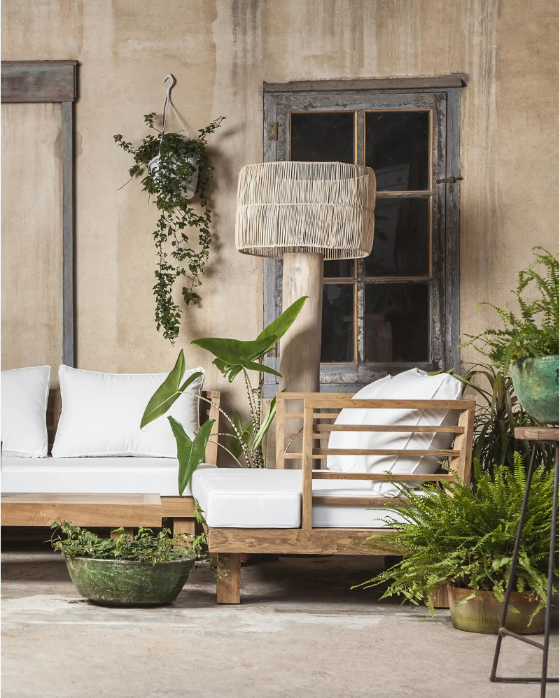 ENT floor lamp in teak wood and rattan lampshade 55 x 55 x 165 cm in natural colour