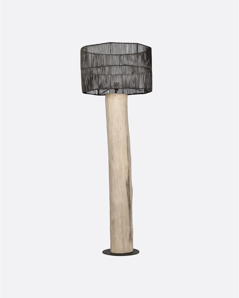 ENT floor lamp in teak wood and rattan lampshade 55 x 55 x 165 cm in black colour