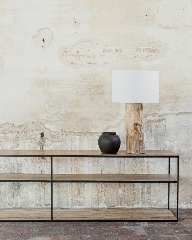 ENT table lamp in teak wood and cotton lampshade 30 x 30 x 50 cm