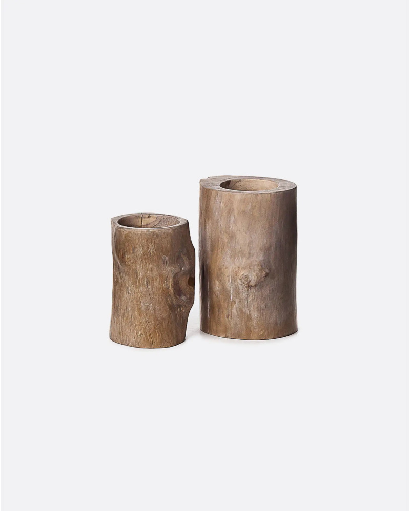 ENT set of candle holders in teak wood