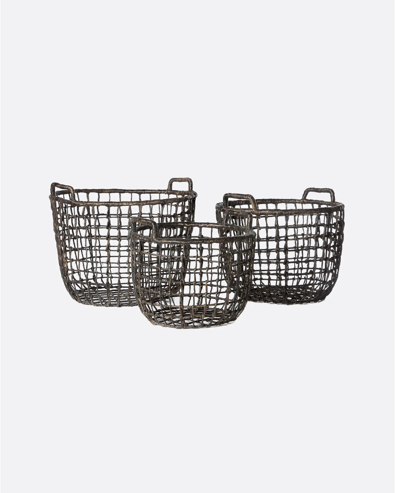 NET basket made of abaca in black colour. Set of 3 units