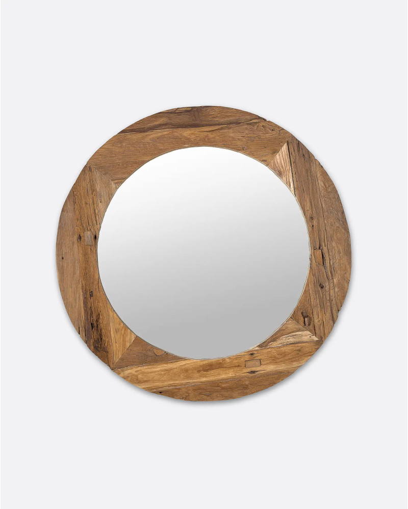 Miroir EROSI en bois de teck recyclé Ø 130 cm x 4 cm d'épaisseur