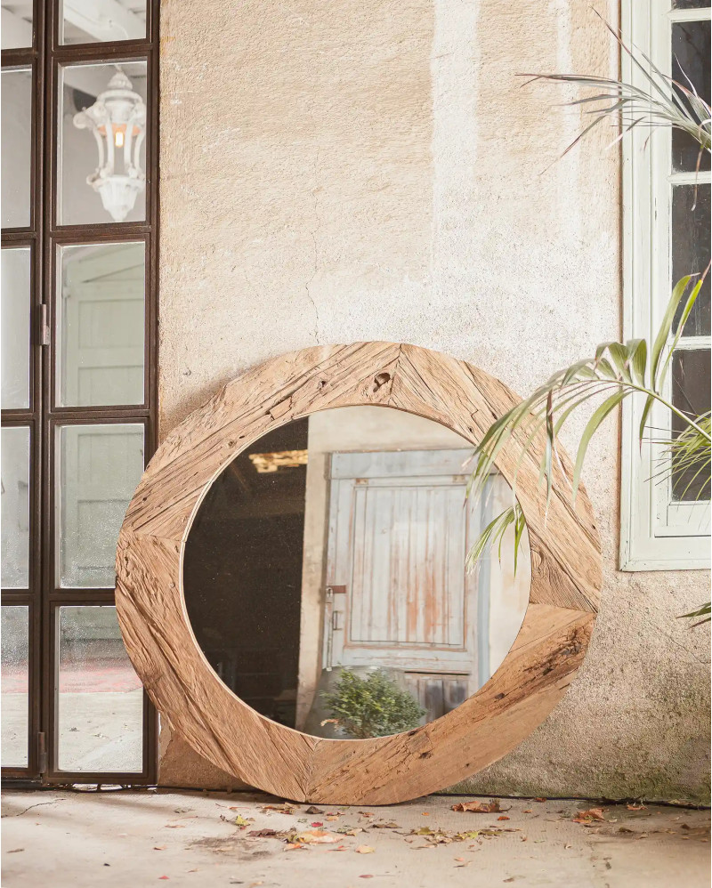 Miroir EROSI en bois de teck recyclé Ø 130 cm x 4 cm d'épaisseur