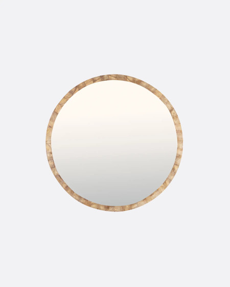 Miroir ESFERIC en bois de teck recyclé Ø 80 cm x 5 cm d&#039;épaisseur en couleur naturelle