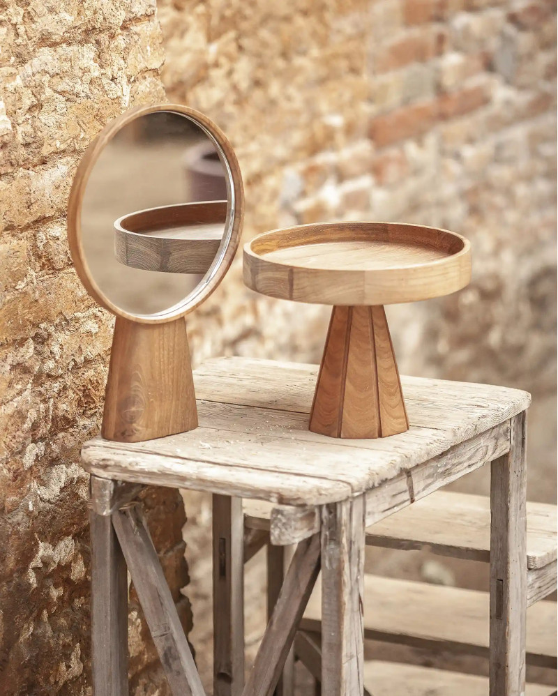 MOMI mirror in recycled teak wood 23 x 6 x 35 cm