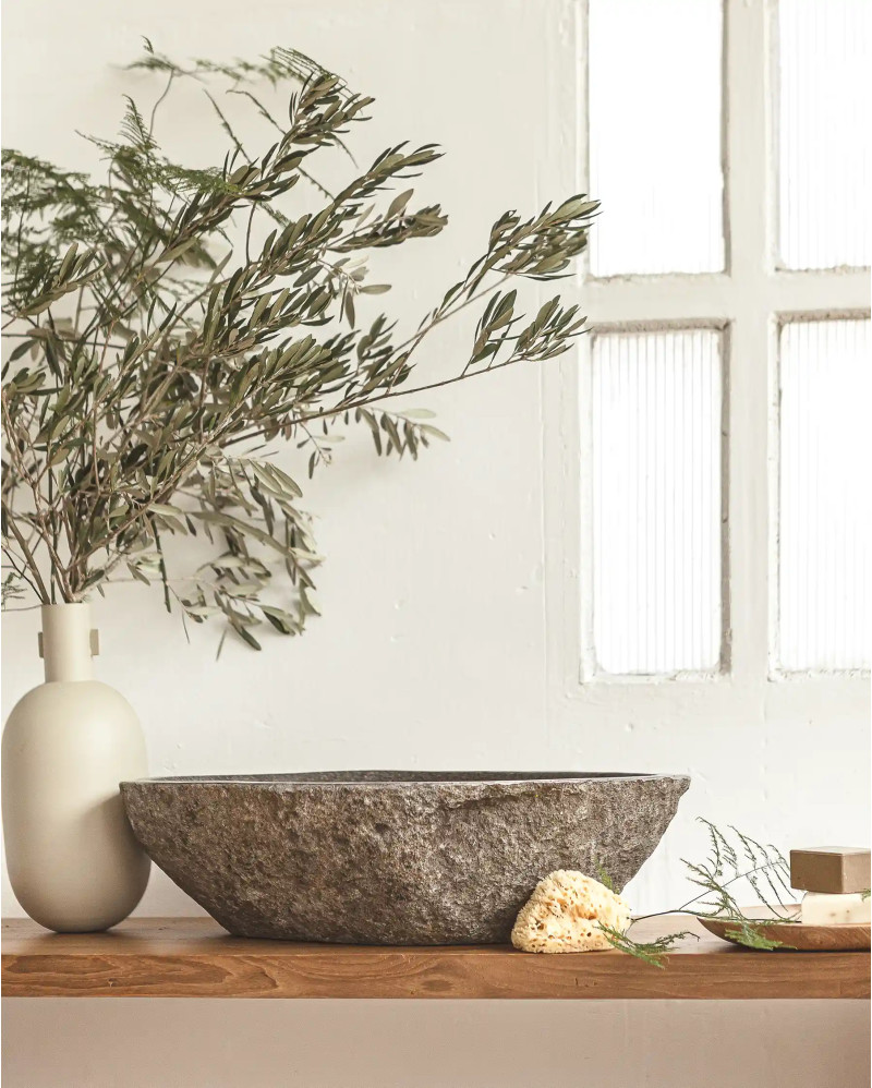 GLAZ river stone artisan washbasin 60 x 40 x 16 cm