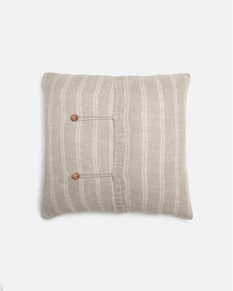 Housse de coussin KURUVA en lin 60 x 60 cm avec rayures blanches