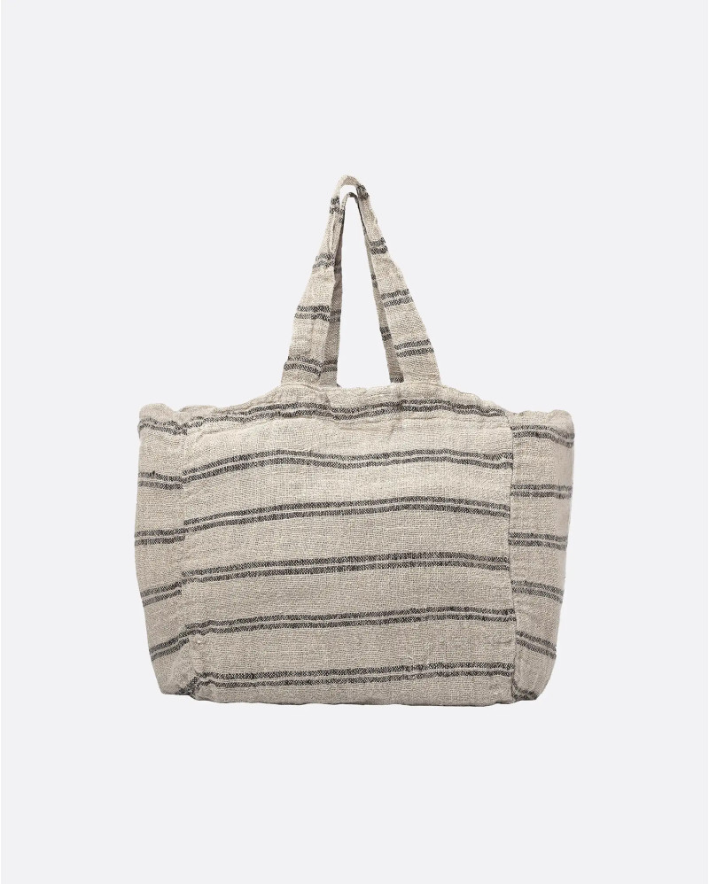 KURUVA tote bag in linen 50 x 40 cm with black stripes