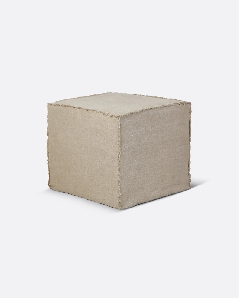 Pouf MUNNAR avec housse en lin 50 x 50 x 45 cm, coloris naturel