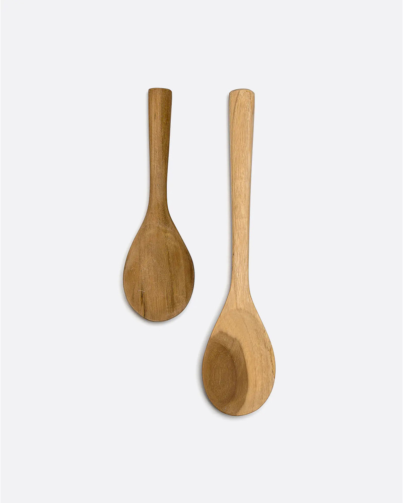 DINAMO spoon in recycled teak wood 35 x 8 x 1 cm. Set of 2 units