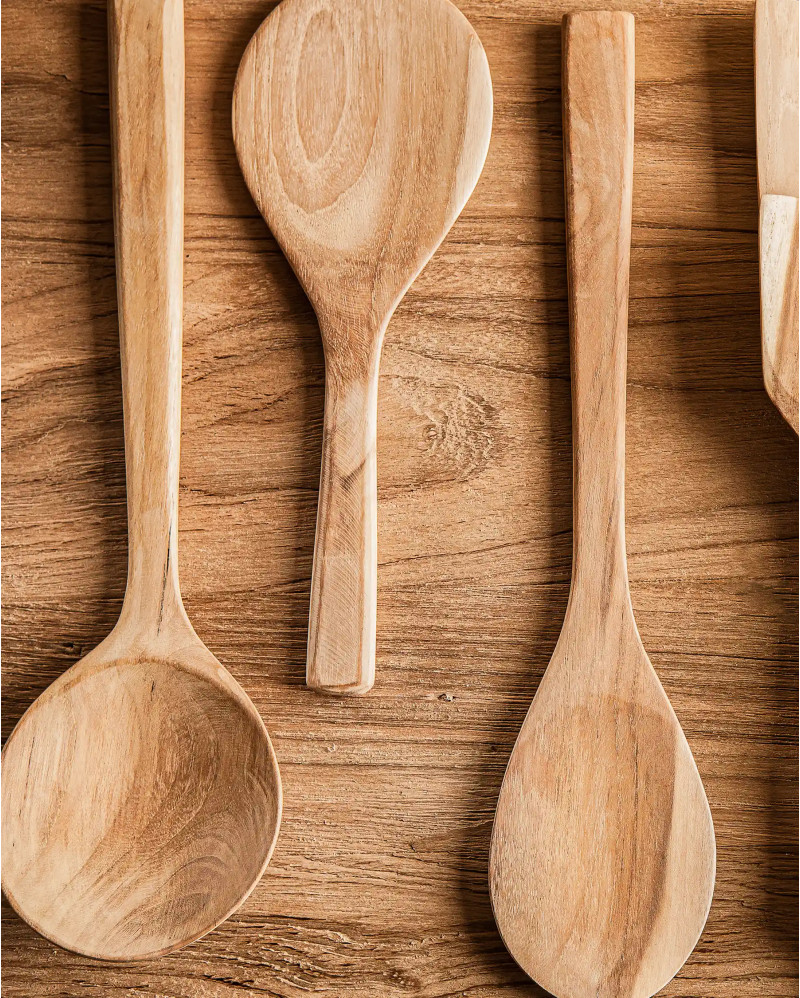 DINAMO spoon in recycled teak wood 35 x 8 x 1 cm. Set of 2 units