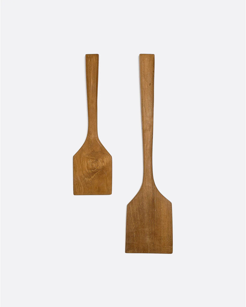 Cuchara FLAT de madera de teca reciclada 36 x 9 x 1 cm. Set de 2 unidades