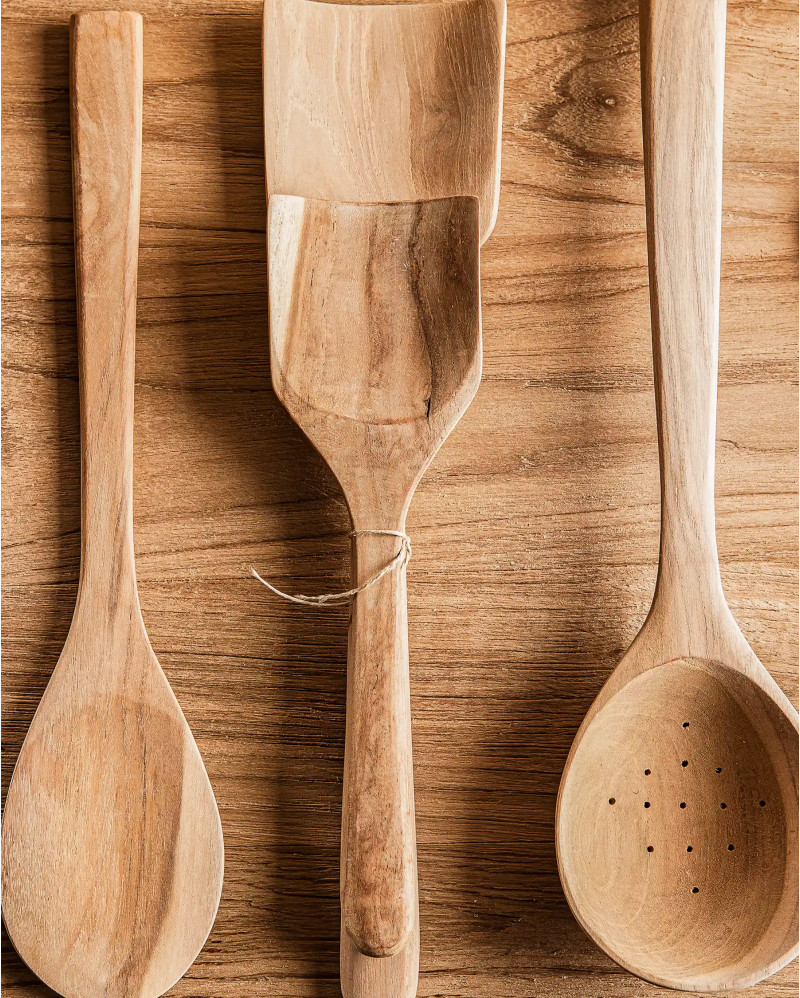 CONCAVE spoon in recycled teak wood 36 x 8 x 1 cm. Set of 2 units