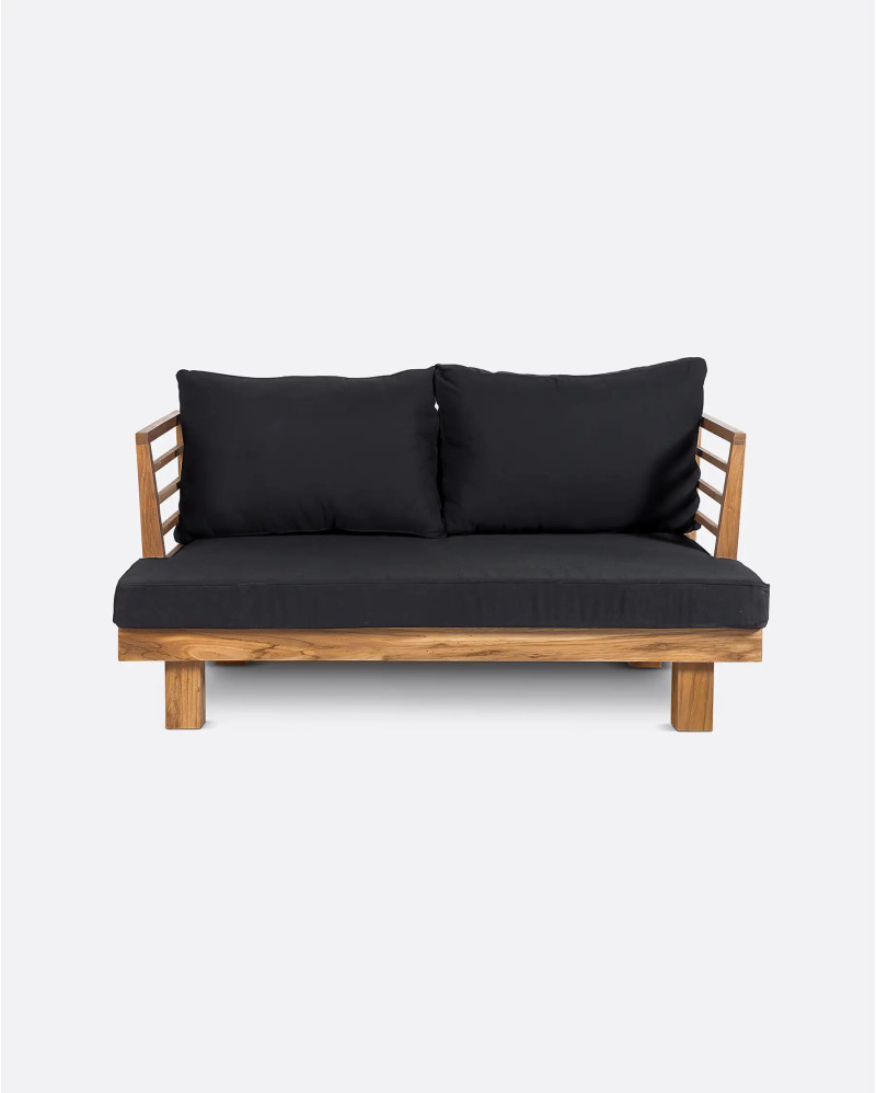 STRAUSS 2-seater outdoor sofa in recycled teak wood and olefin 130 x 84 x 67 cm in black upholstery