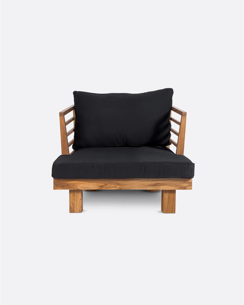 STRAUSS 1-seater outdoor sofa in recycled teak wood and olefin 86 x 84 x 67 cm in black upholstery