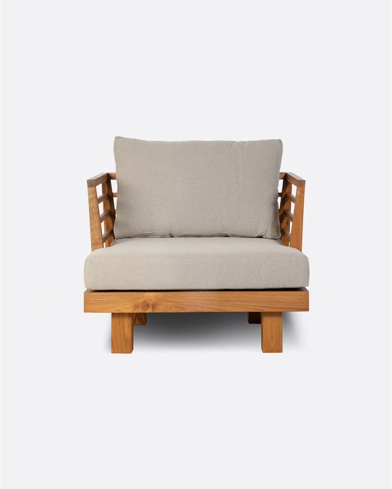 STRAUSS 1-seater outdoor sofa in recycled teak wood and olefin 86 x 84 x 67 cm in natural upholstery