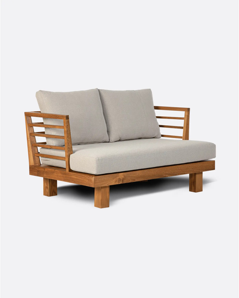 STRAUSS 2-seater outdoor sofa in recycled teak wood and olefin 130 x 84 x 67 cm in natural upholstery