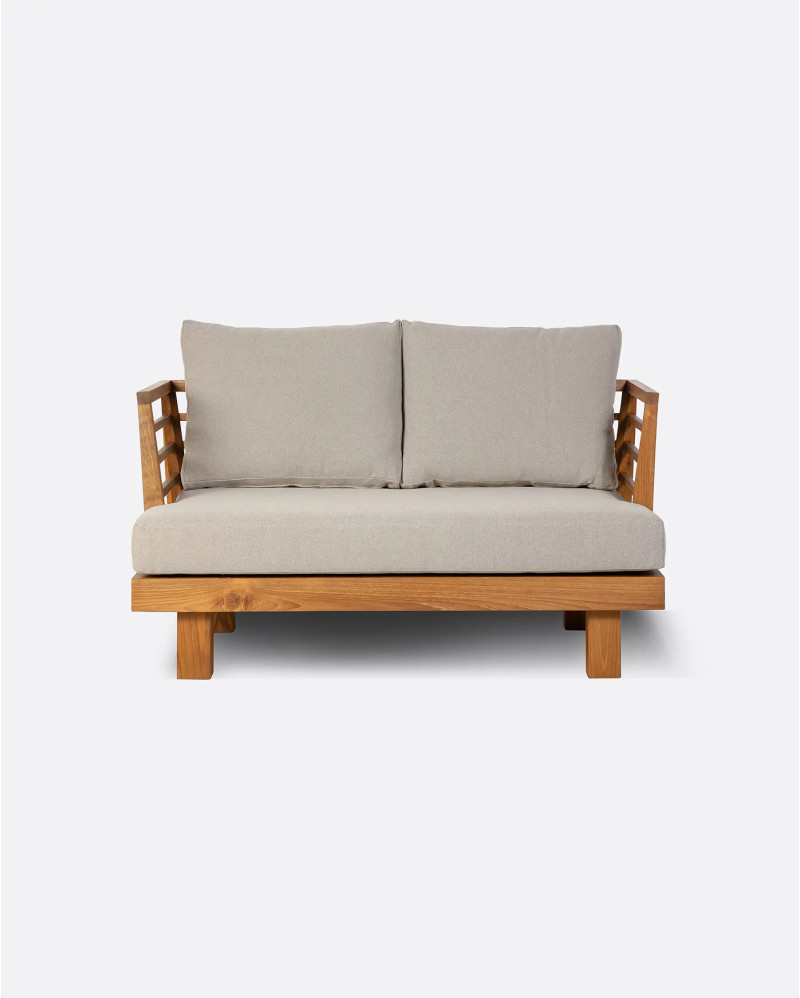 STRAUSS 2-seater outdoor sofa in recycled teak wood and olefin 130 x 84 x 67 cm in natural upholstery