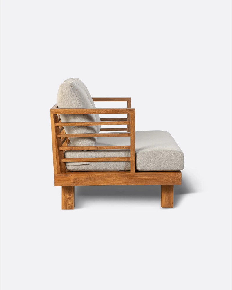 STRAUSS 2-seater outdoor sofa in recycled teak wood and olefin 130 x 84 x 67 cm in natural upholstery