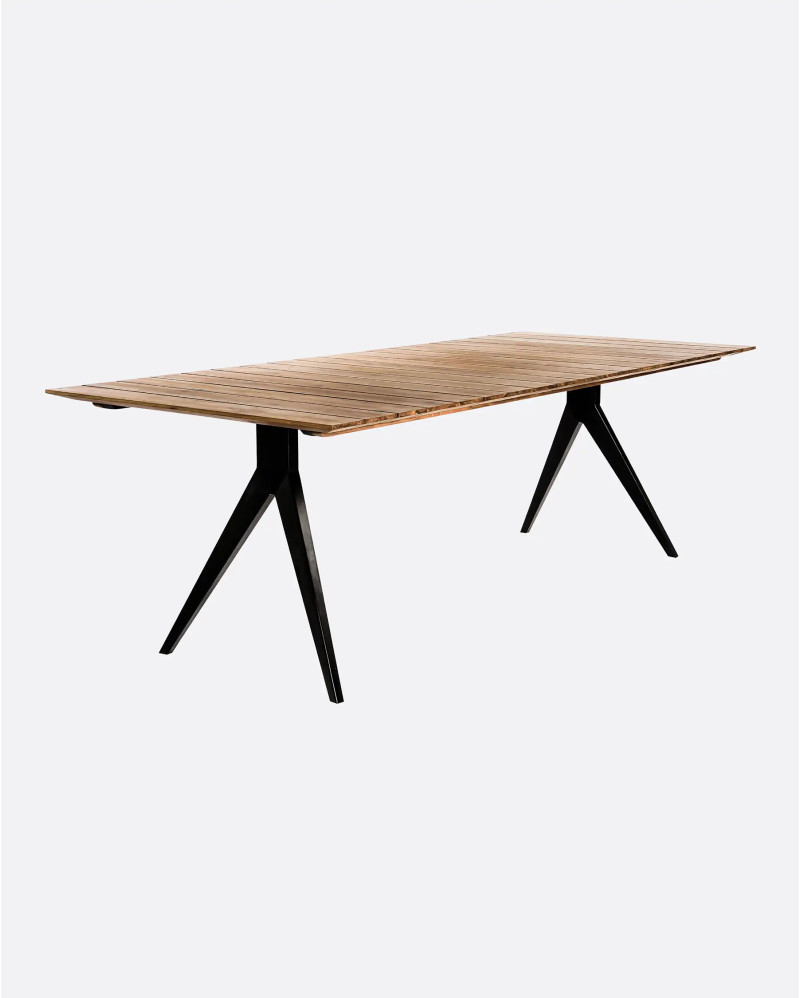 Mesa de comedor de exterior MAJESTI de madera de teca reciclada y hierro 240 x 100 x 76 cm