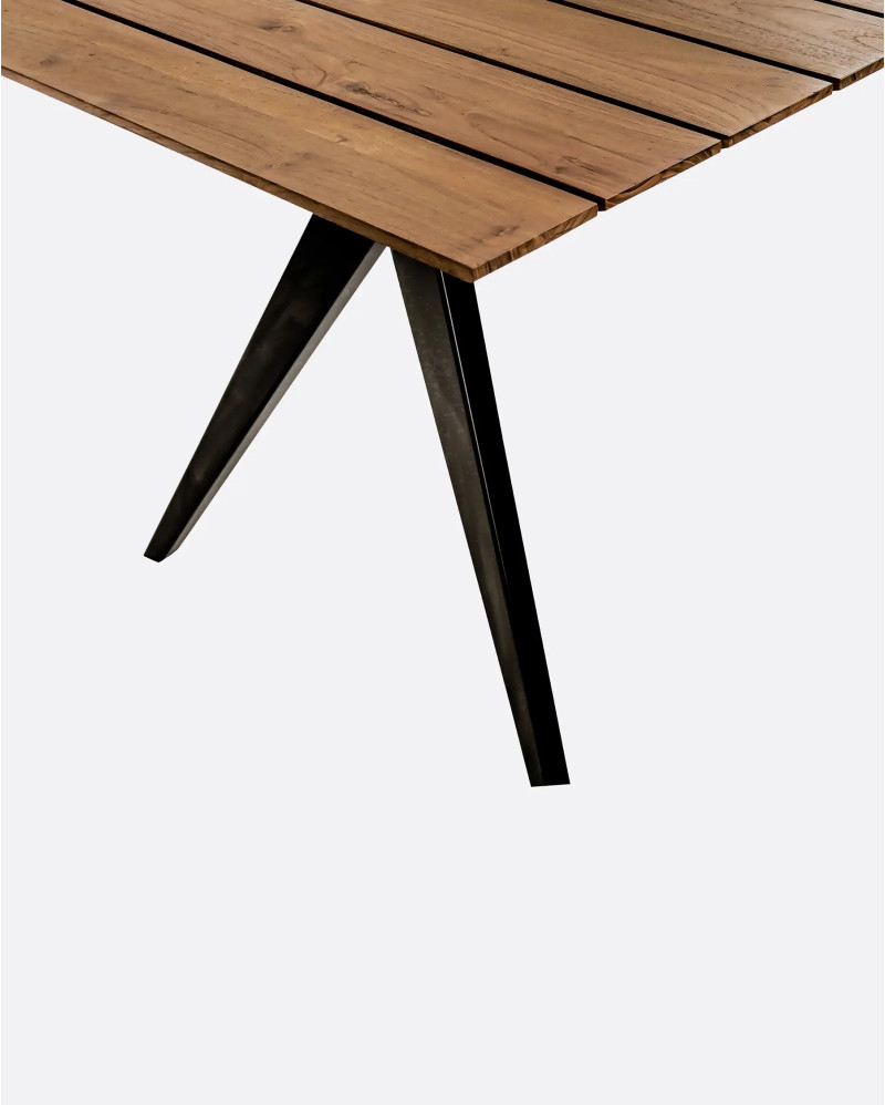 Mesa de comedor de exterior MAJESTI de madera de teca reciclada y hierro 240 x 100 x 76 cm