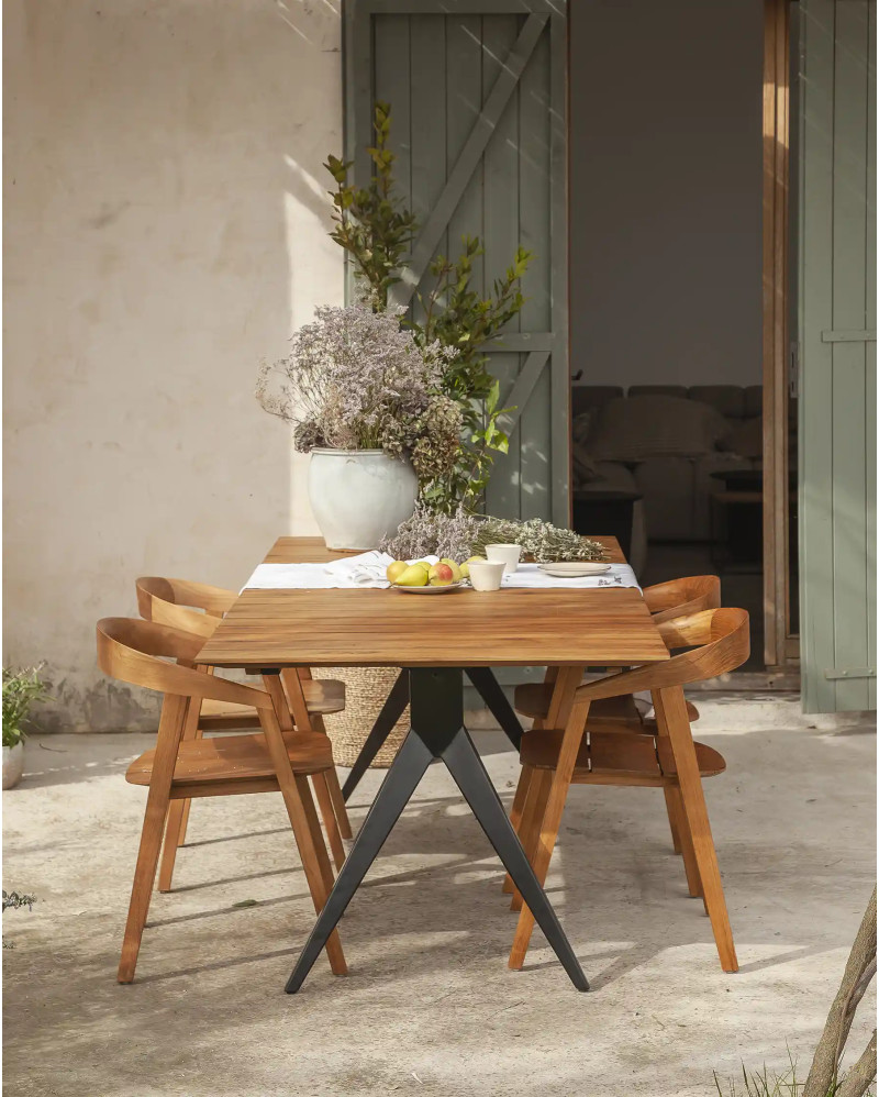 Table à manger d'extérieur MAJESTI en bois de teck recyclé et fer 240 x 100 x 76 cm