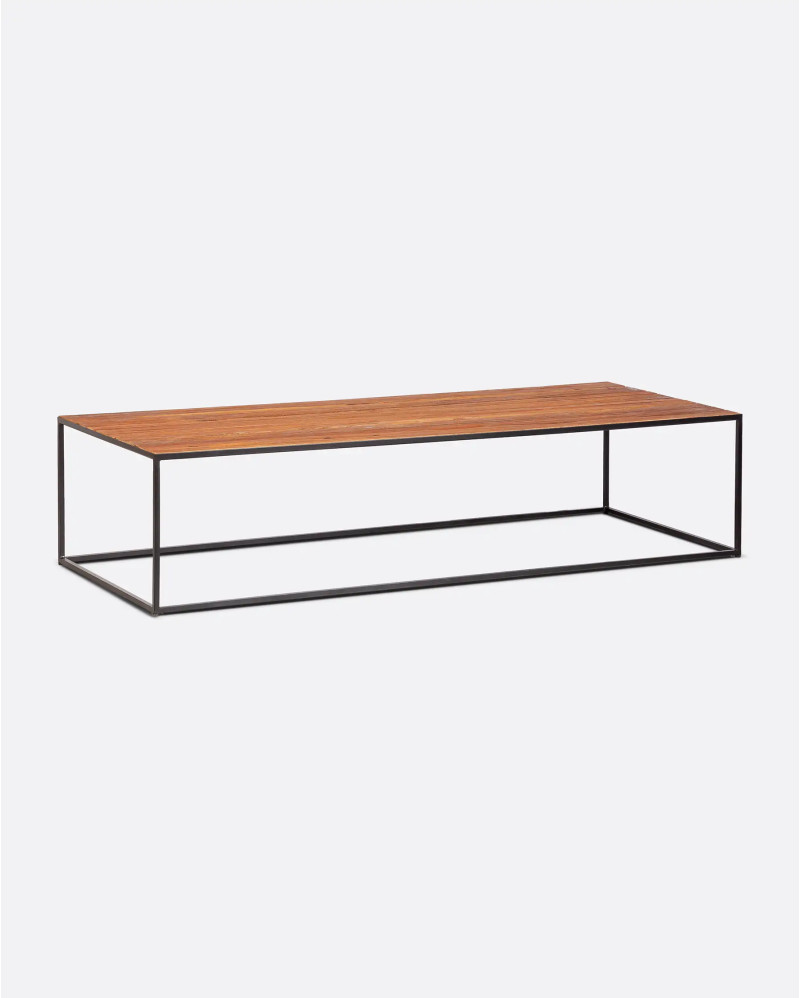 Mesa de centro de exterior ONETWO de madera de teca reciclada y hierro 150 x 60 x 35 cm