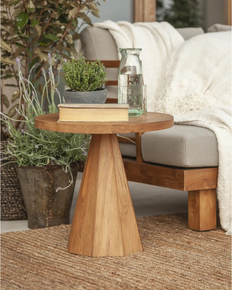 Table d'appoint d'extérieur JATI en bois de teck Ø 50 cm x 48 cm de hauteur