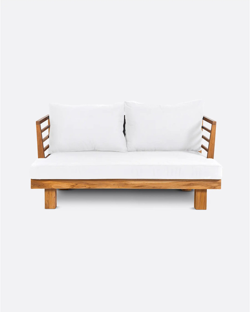 STRAUSS 2-seater outdoor sofa in recycled teak wood and olefin 130 x 84 x 67 cm in white upholstery