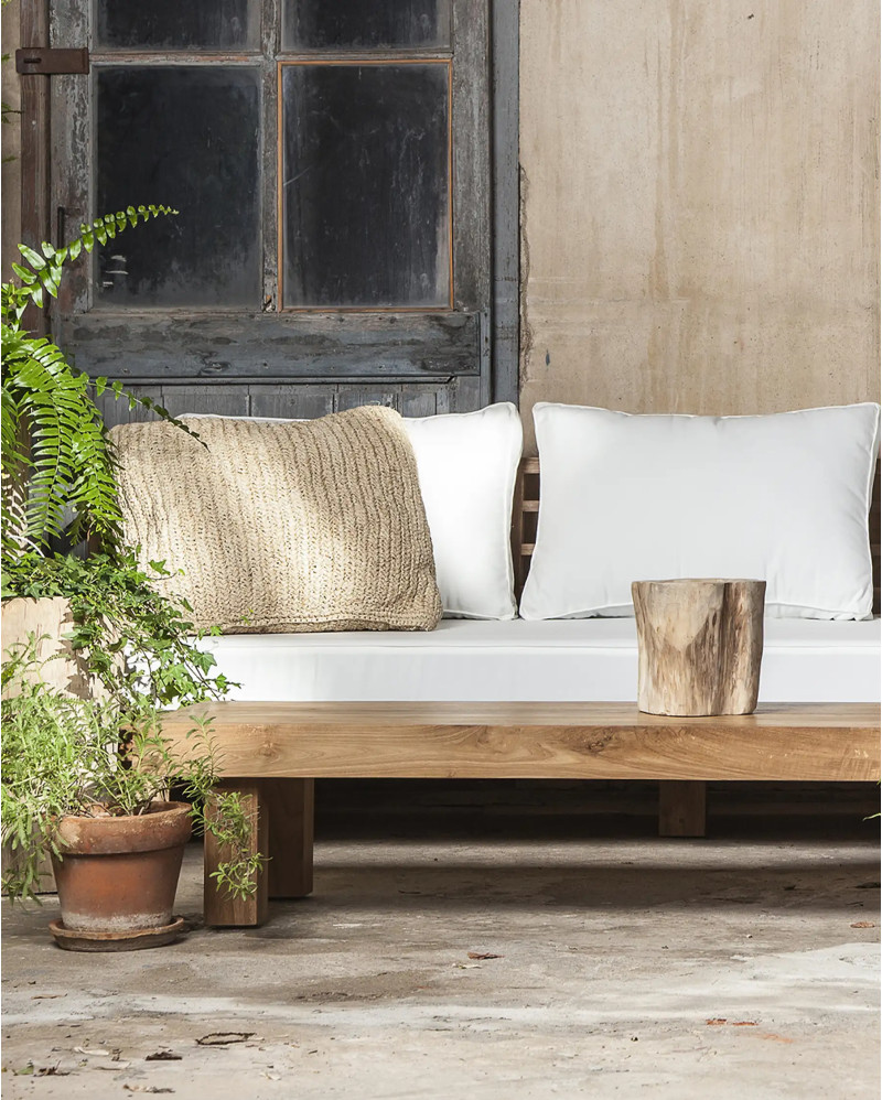 STRAUSS 2-seater outdoor sofa in recycled teak wood and olefin 130 x 84 x 67 cm in white upholstery