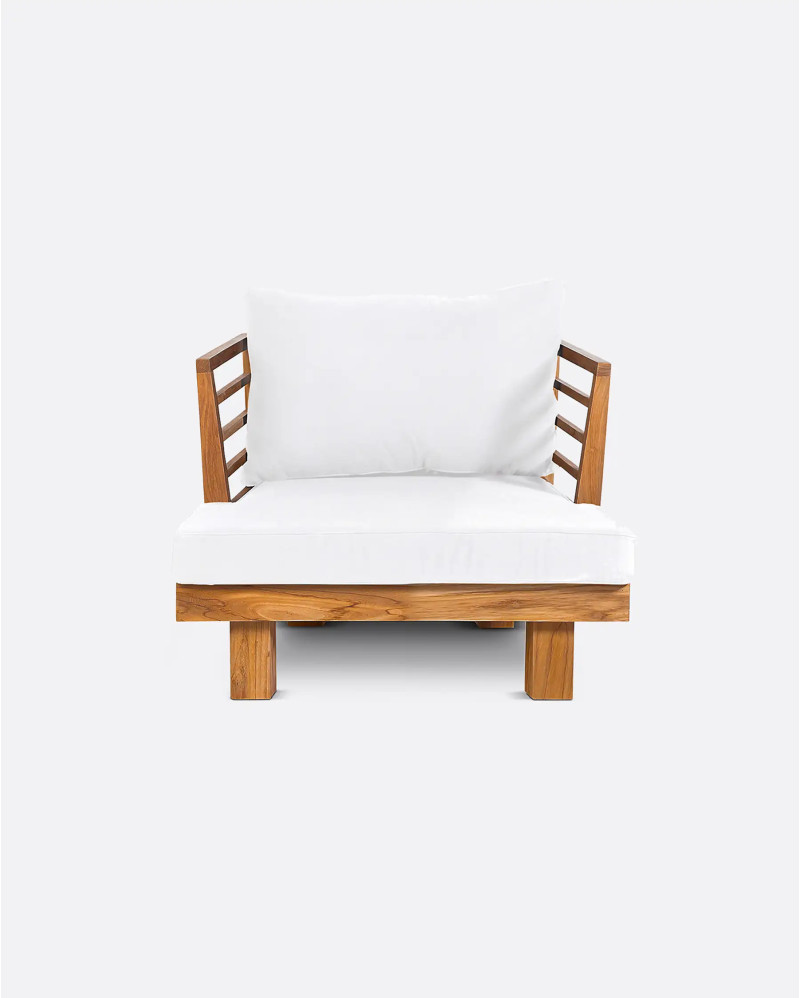 STRAUSS 1-seater outdoor sofa in recycled teak wood and olefin 86 x 84 x 67 cm in white upholstery